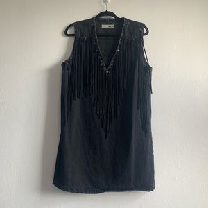 Topshop Fringe Denim Mini Dress
